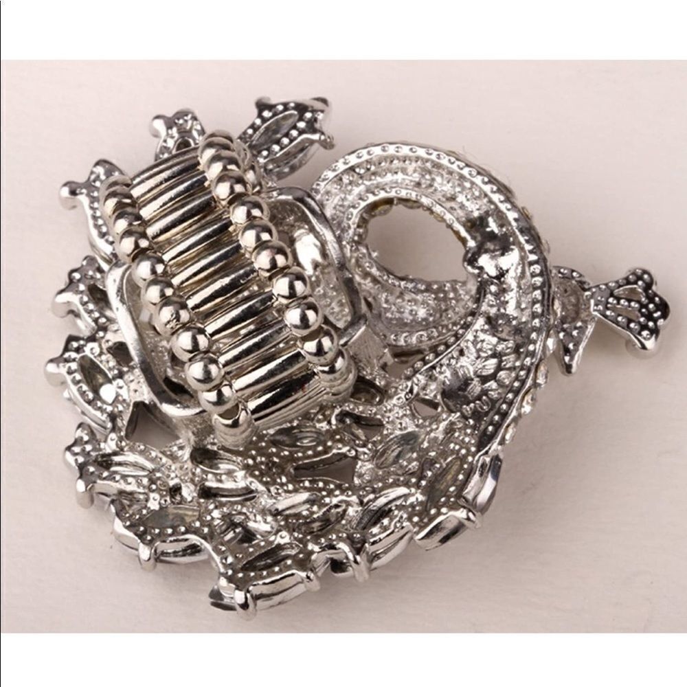 Antique Silver and Multicolor Crystal Peacock Stretch Statement Ring - Picture 3 of 5